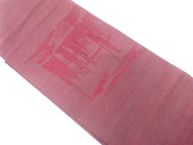 手織り紬　霞模様　刺繍　名古屋帯